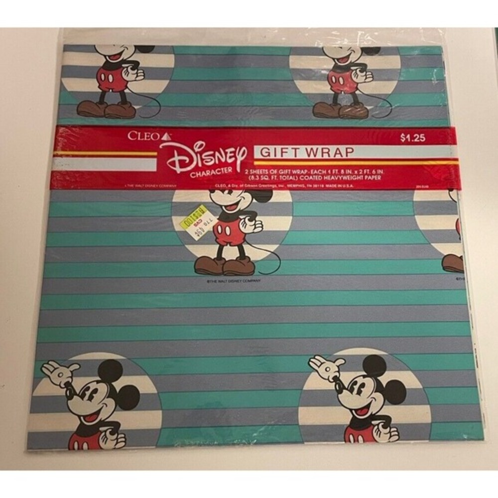 Vintage Cleo Disney Mickey Mouse Gift Wrap Paper NEW SEALED‎ Collectible